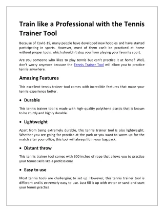 Tennis Trainer Tool