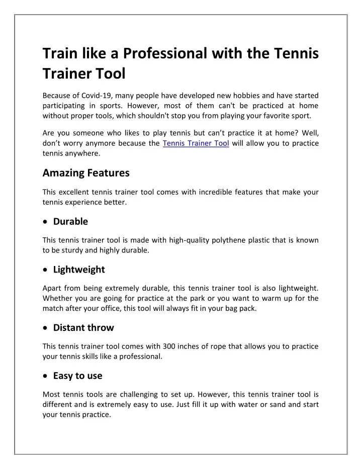 train like a professional with the tennis trainer