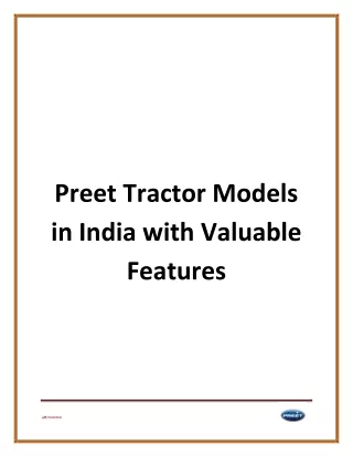 Preet Tractor Models in India with Valuable Features