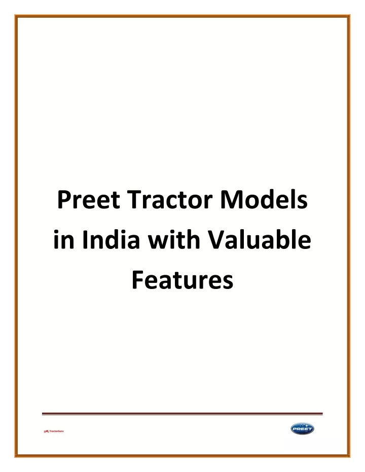 preet tractor models in india with valuable