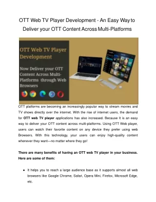 OTT Web TV Player Development - An Easy Way to Deliver your OTT Content Across M
