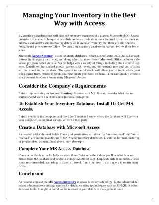 Managing Your Inventory in the Best Way with Access