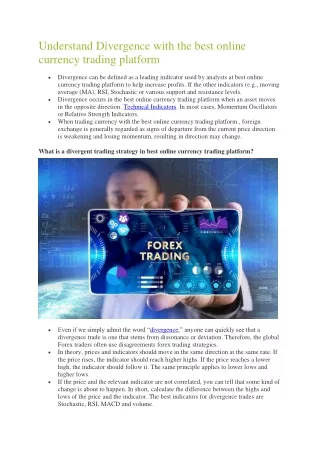 Understand Divergence with the best online Currency Trading Platform!