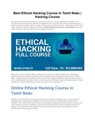 best ethical hacking course in tamil nadu hacking