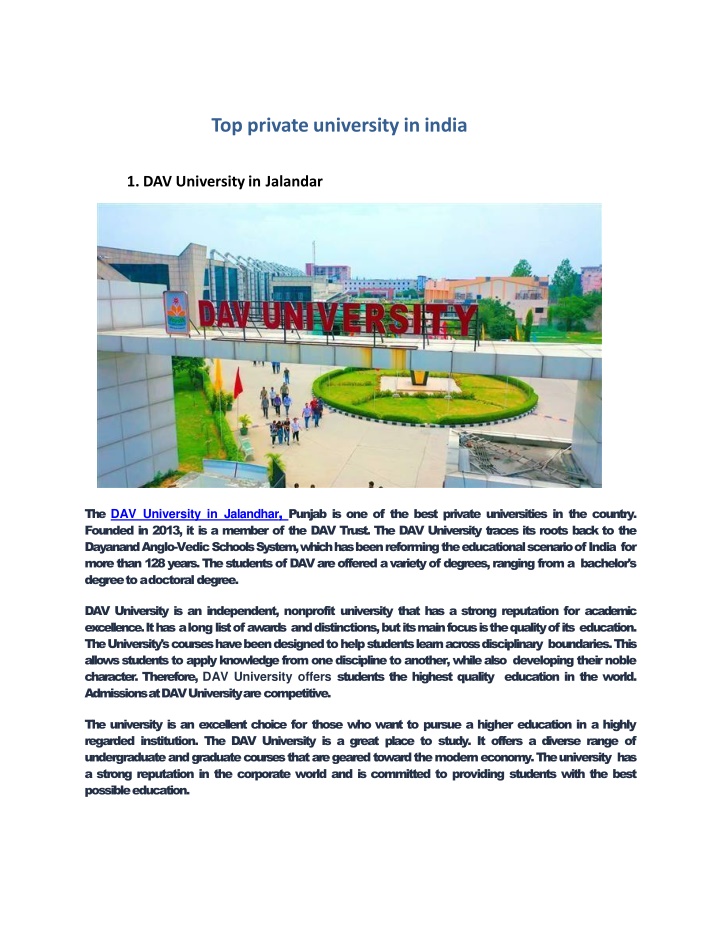 top private university in india 1 dav university