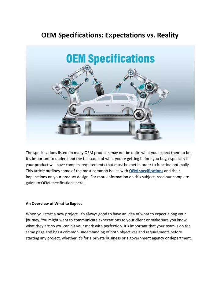 oem specifications expectations vs reality