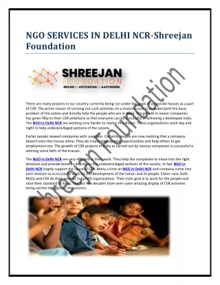NGO SERVICES IN DELHI NCR-Shreejan Foundation