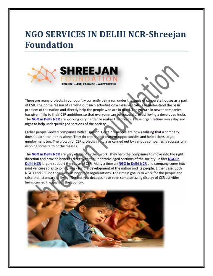 ngo services in delhi ncr shreejan foundation