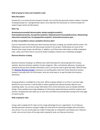 web scraping for sales and canada411 leads
