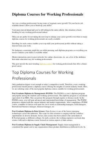 Diploma Courses for Working Professionals