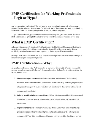 PMP Certification for Working Professionals – Legit or Hyped!