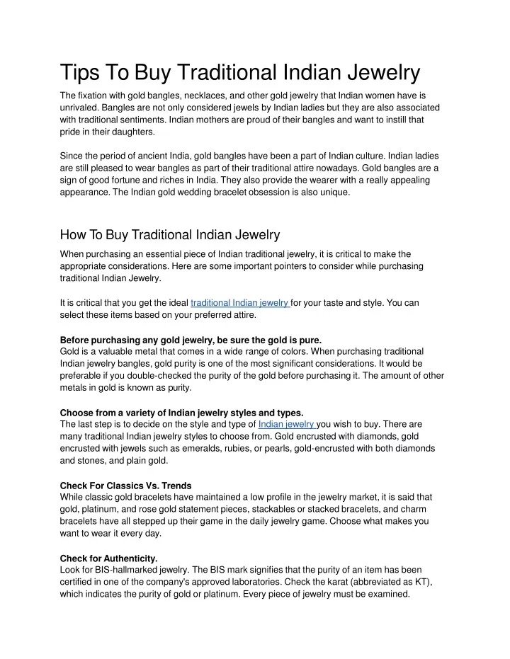 tips to buy traditional indian jewelry