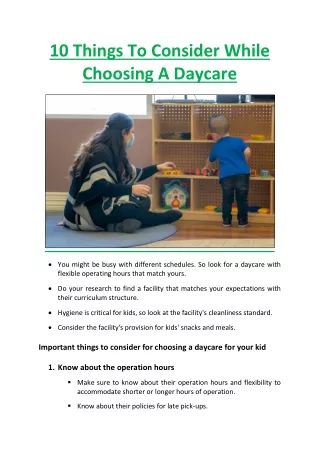 10 Things To Consider While Choosing A Daycare