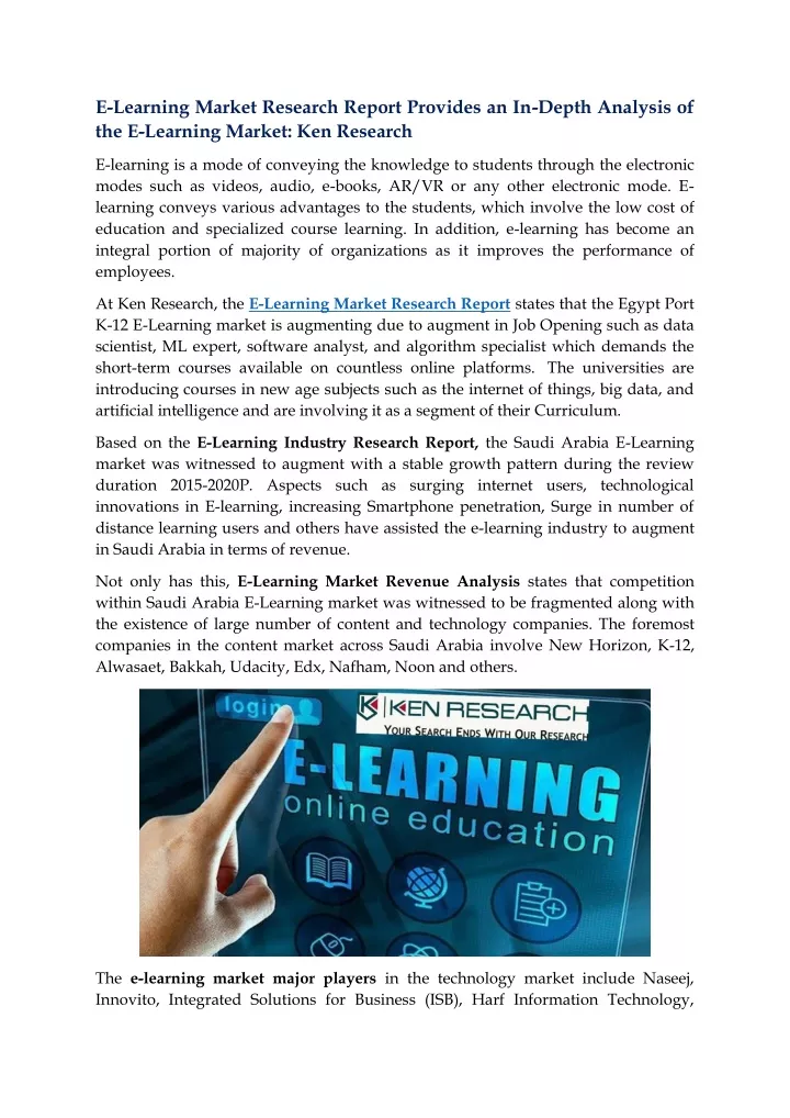 e learning market research report provides