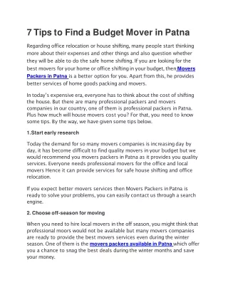 7 tips to find a budget mover in patna