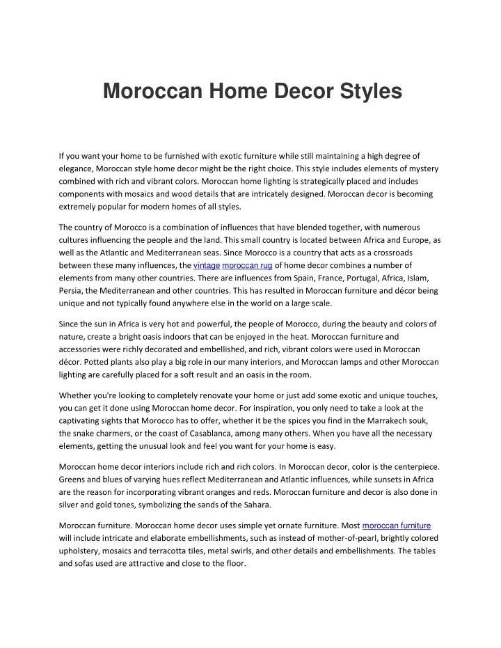 moroccan home decor styles