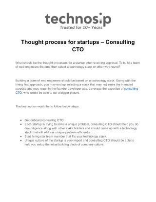thought process for startups consulting cto