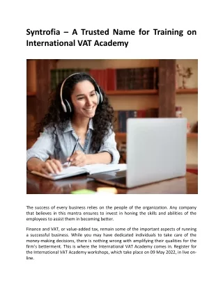 Syntrofia – A Trusted Name for Training on International VAT Academy