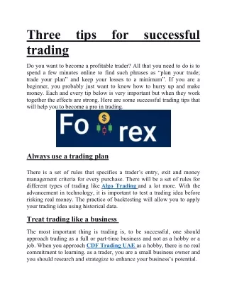 Three tips for successful trading