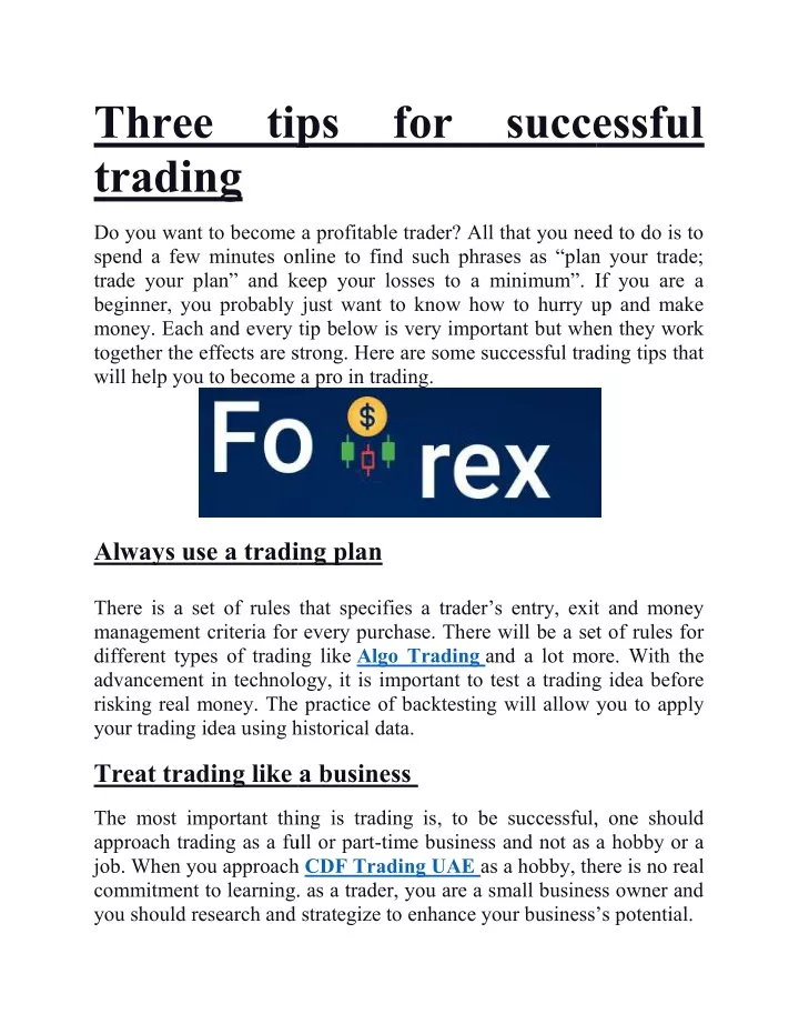 three tips for successful trading do you want