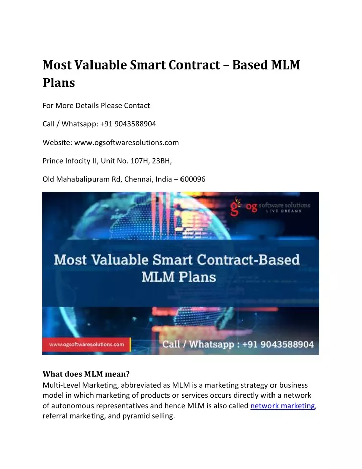 most valuable smart contract based mlm plans