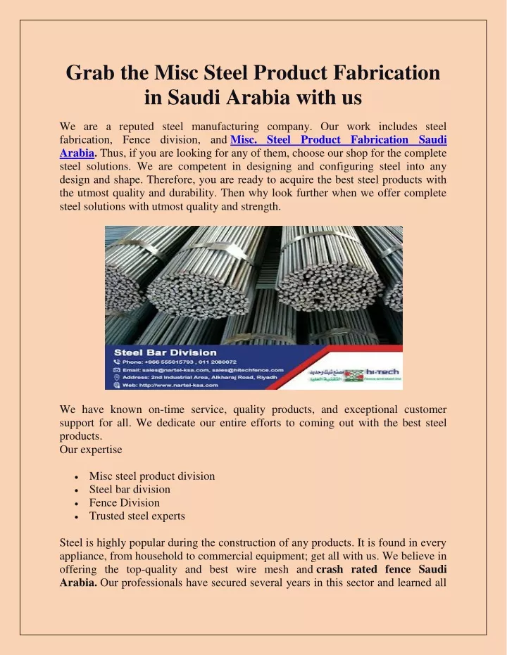grab the misc steel product fabrication in saudi