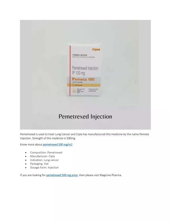 pemetrexed is used to treat lung cancer and cipla