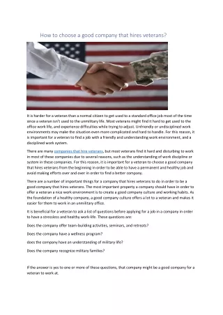 how to choose a good company that hires veterans