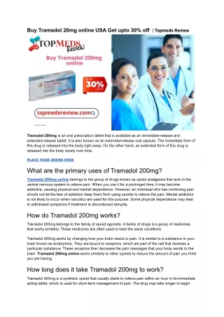 Buy Tramadol 20mg online USA Get upto 30% off  _ Topmeds Review
