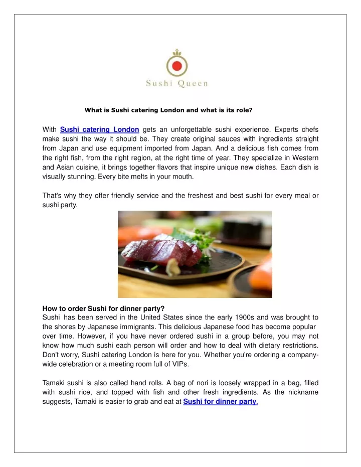 what is sushi catering london and what