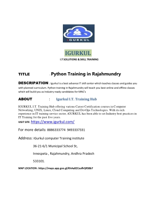 PYTHON TRAINING IN RAJAHMUNDRY