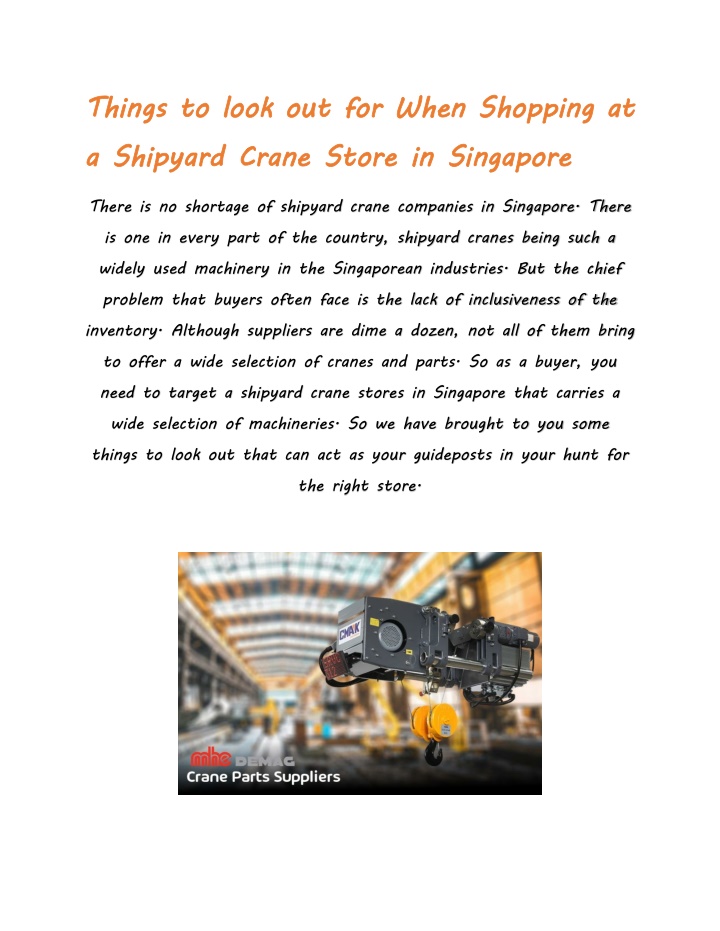 things to a shipyard crane store in singapore