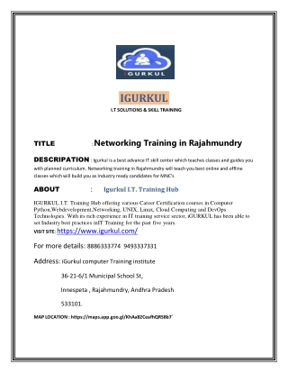 Networking Training in Rajahmundry