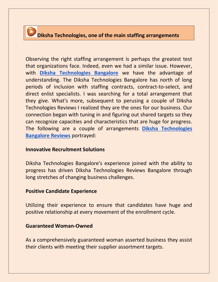 diksha technologies one of the main staffing