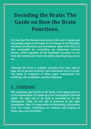 Decoding the Brain The Guide on How the Brain Functions.