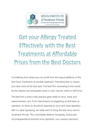 Get your Allergy Treated Effectively with the Best Treatments at Affordable Prices from the Best Doctors