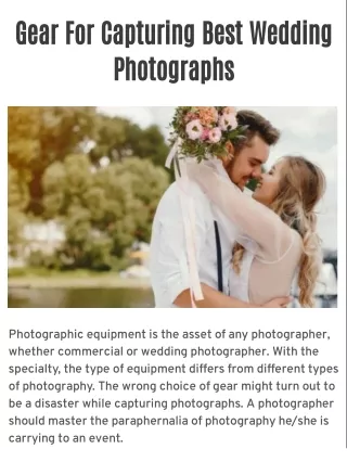 Gear For Capturing Best Wedding Photographs