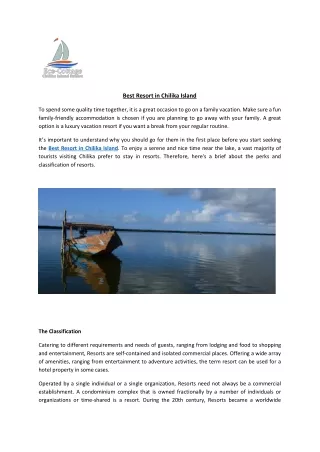 best resort in chilika island