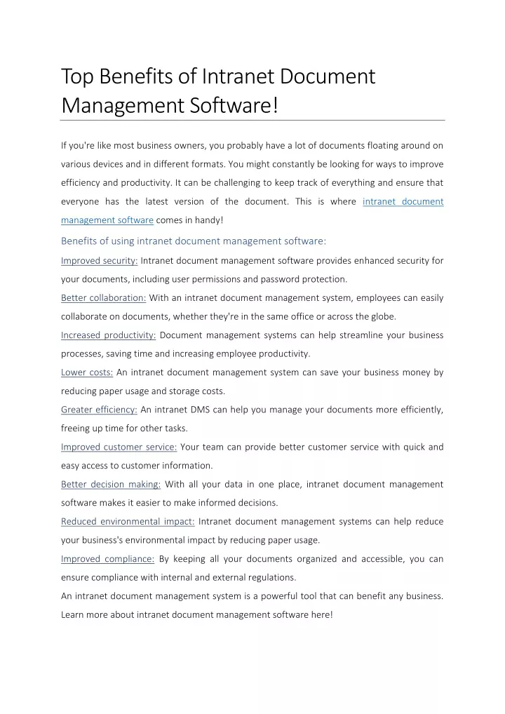 top benefits of intranet document management