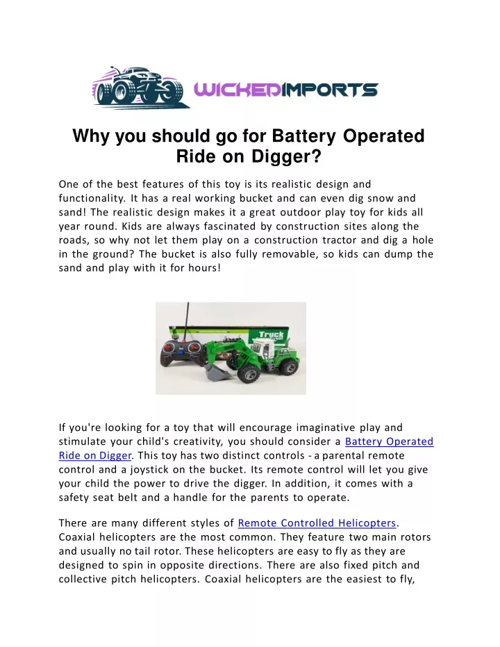 why you should go for battery operated ride on digger