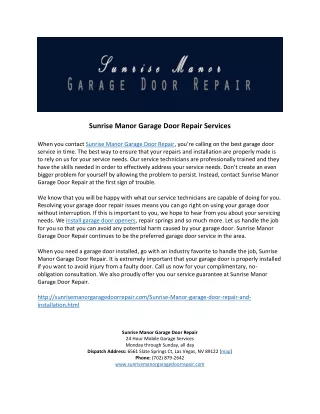 Sunrise Manor Garage Door Repair Services