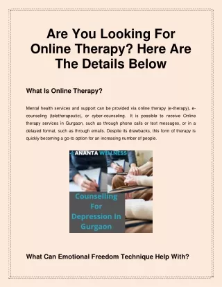 Are You Looking For Online Therapy?  Here Are The Details Below