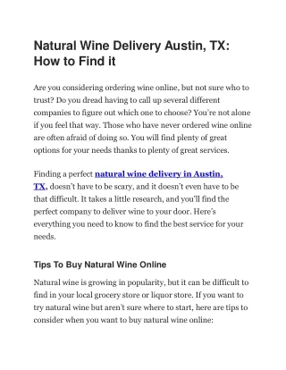 Natural Wine Delivery Austin, TX: How to Find it