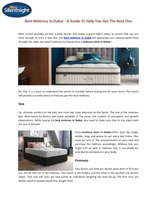Best Mattress In Dubai
