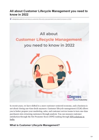 ALL ABOUT CUSTOMER LIFECYCLE MANAGEMENT YOU NEED TO KNOW IN 2022