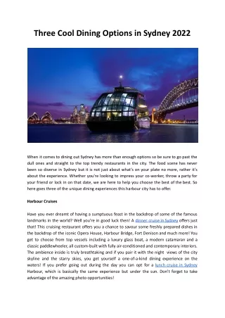 Three Cool Dining Options in Sydney 2022