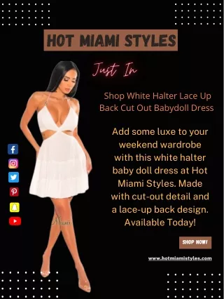 Shop White Halter Lace Up Back Cut Out Babydoll Dress