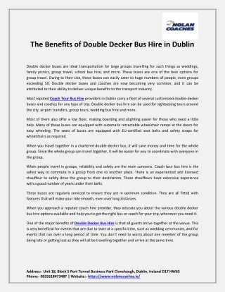 The Benefits of Double Decker Bus Hire in Dublin