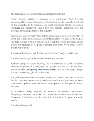 Top Features An Exceptional Designing Institute Must Have