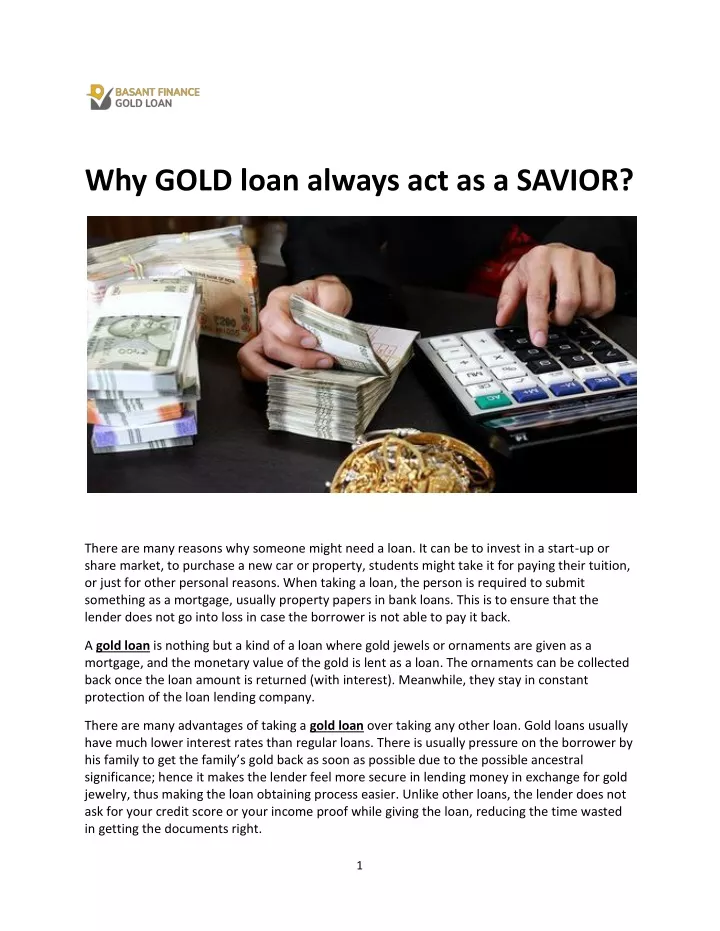 why gold loan always act as a savior